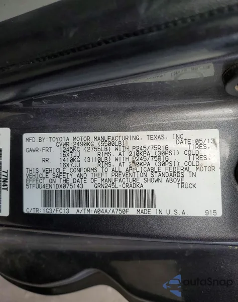 2013 Toyota Tacoma from USA, damaged, VIN 5TFUU4EN1DX075143